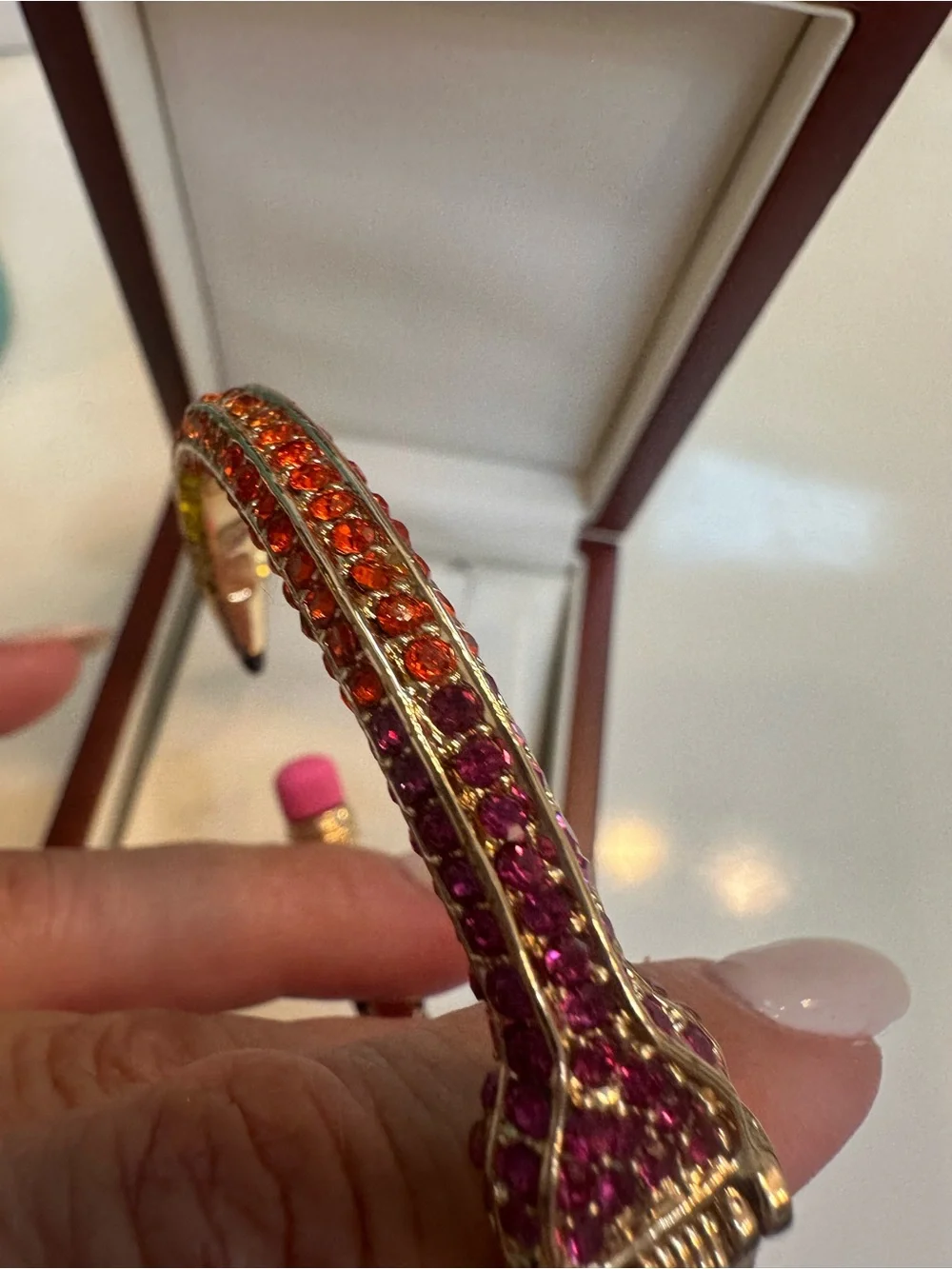 Betsy Johnson pave Gold-Tone Rainbow Crystal Pencil Bangle Bracelet